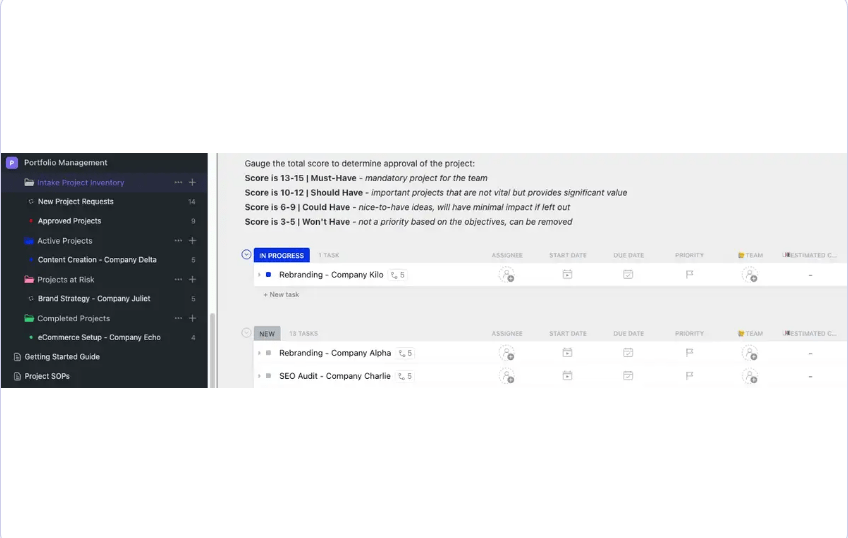 Erstellen Sie ein strukturiertes und visuell ansprechendes Portfolio mit dem ClickUp Portfolio Management Template