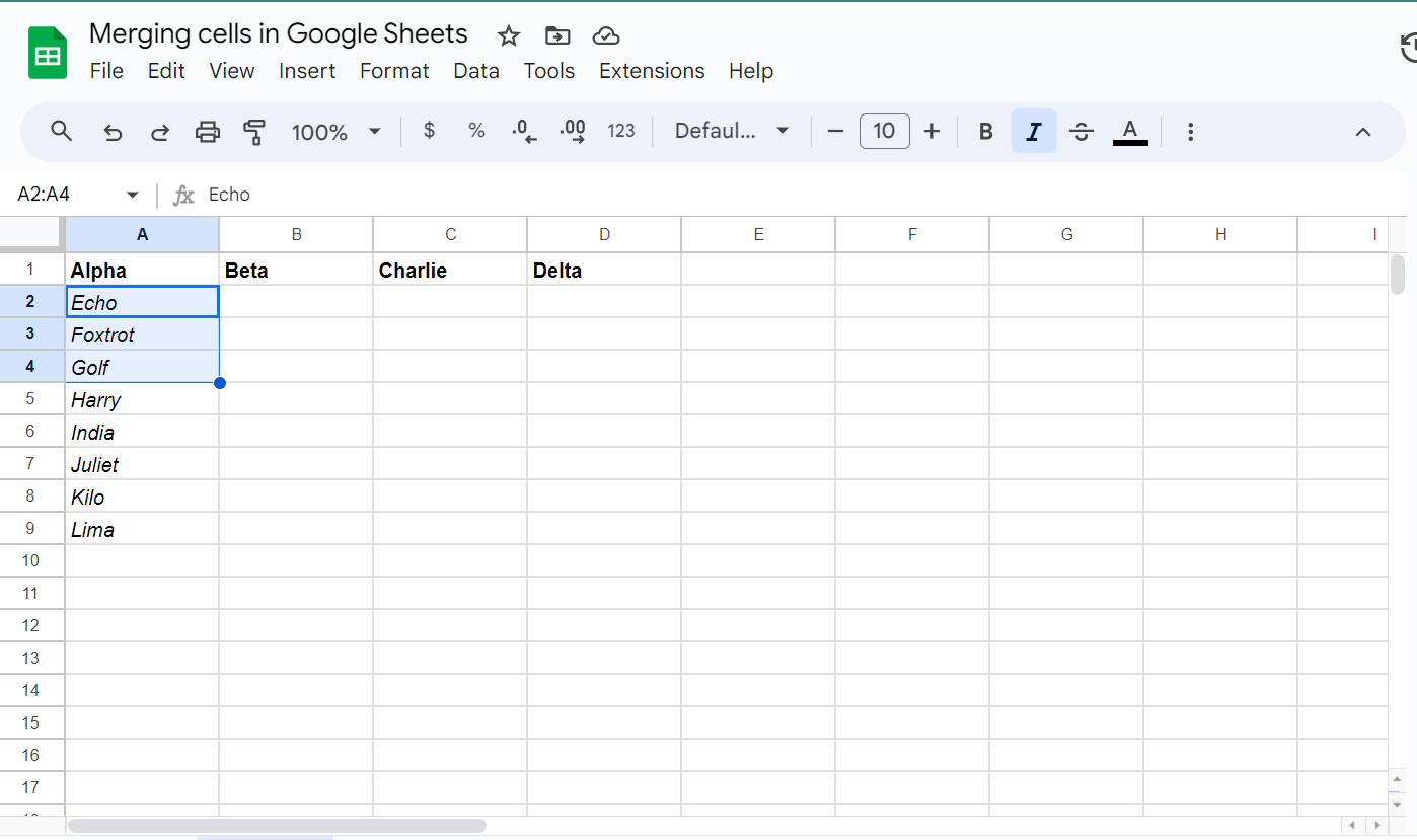 Cellules dans Google Sheets