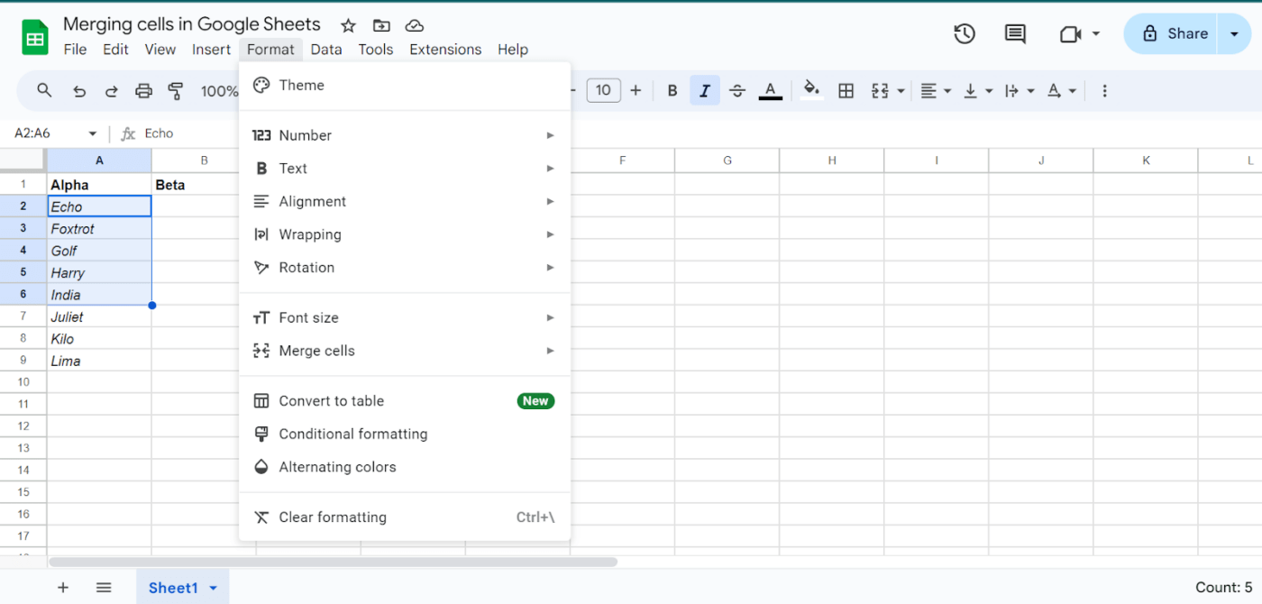 Format cells