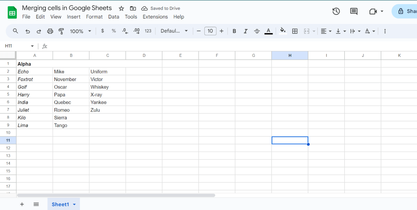 Merge cells in single row