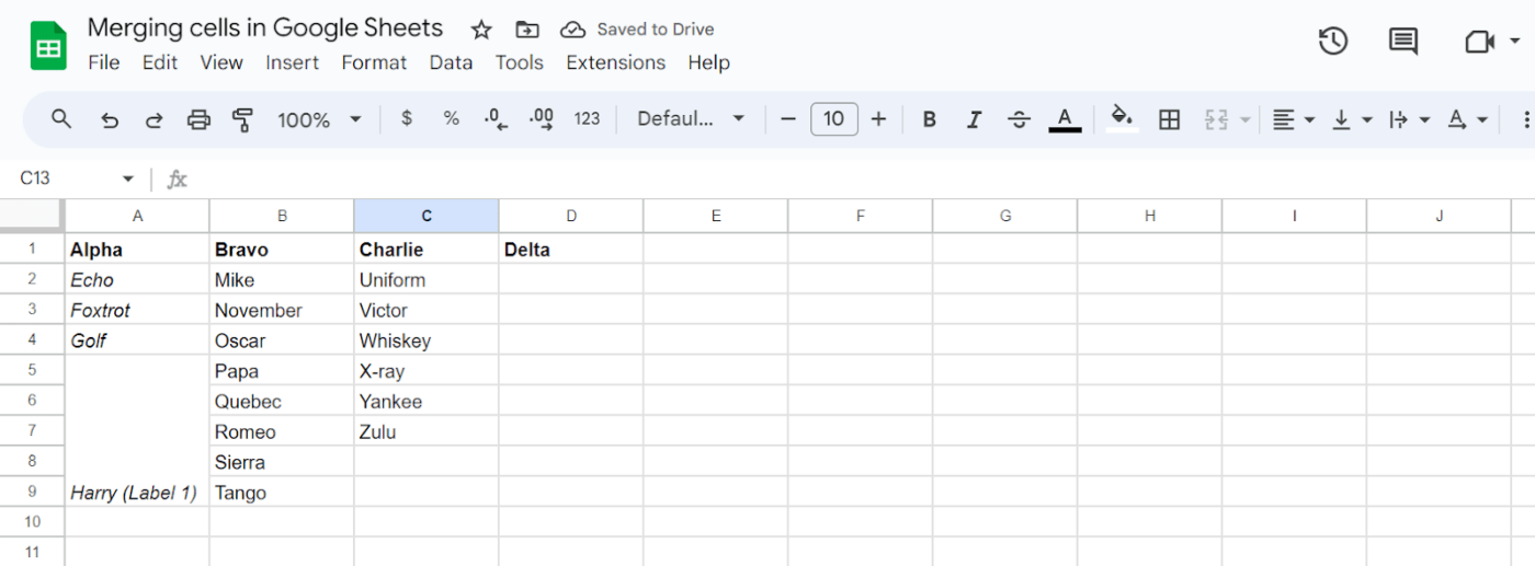 Merge cells down a column