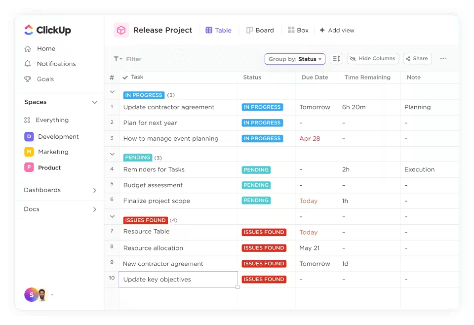 ClickUp Table View