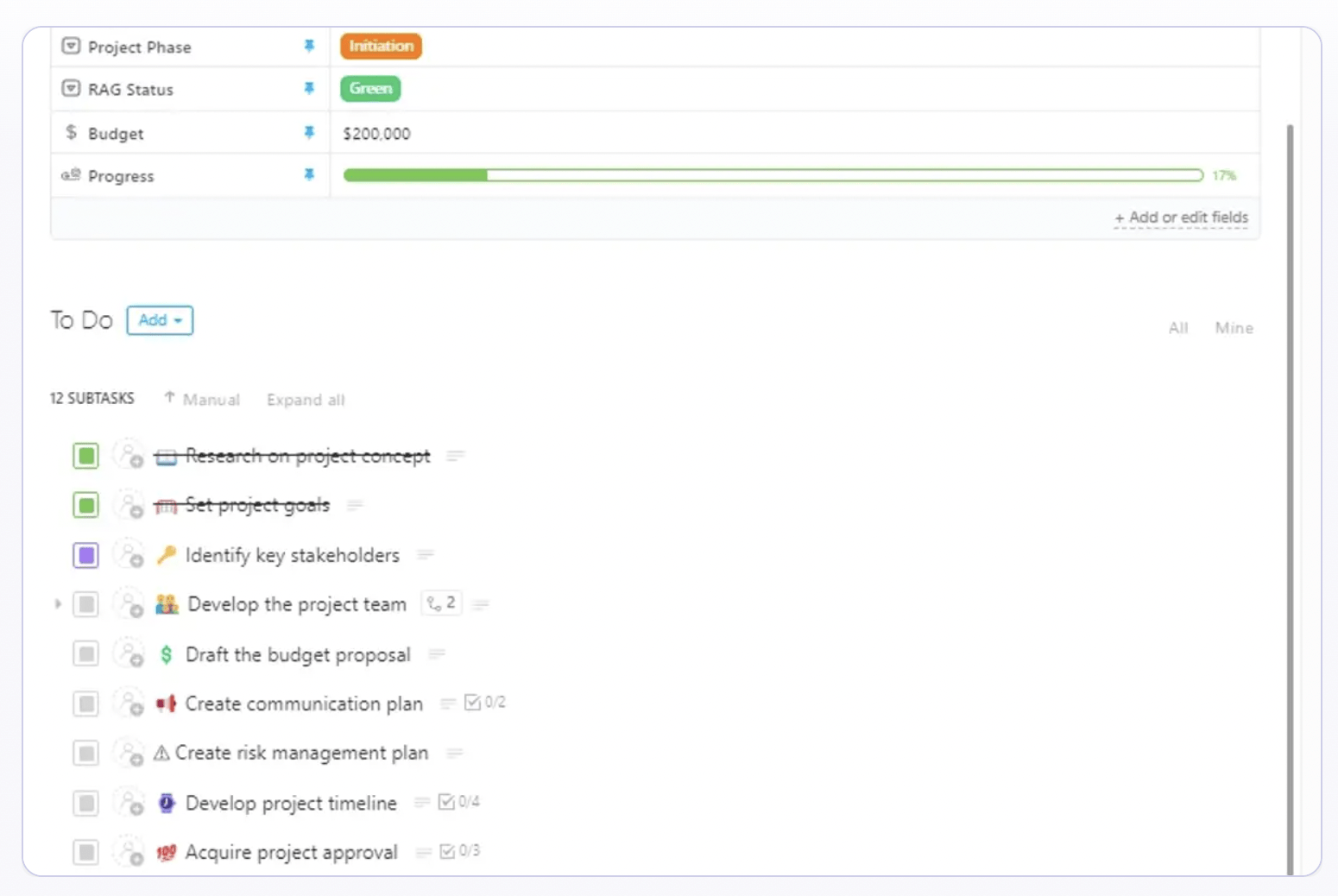 ClickUp's Projekt Checkliste Vorlage