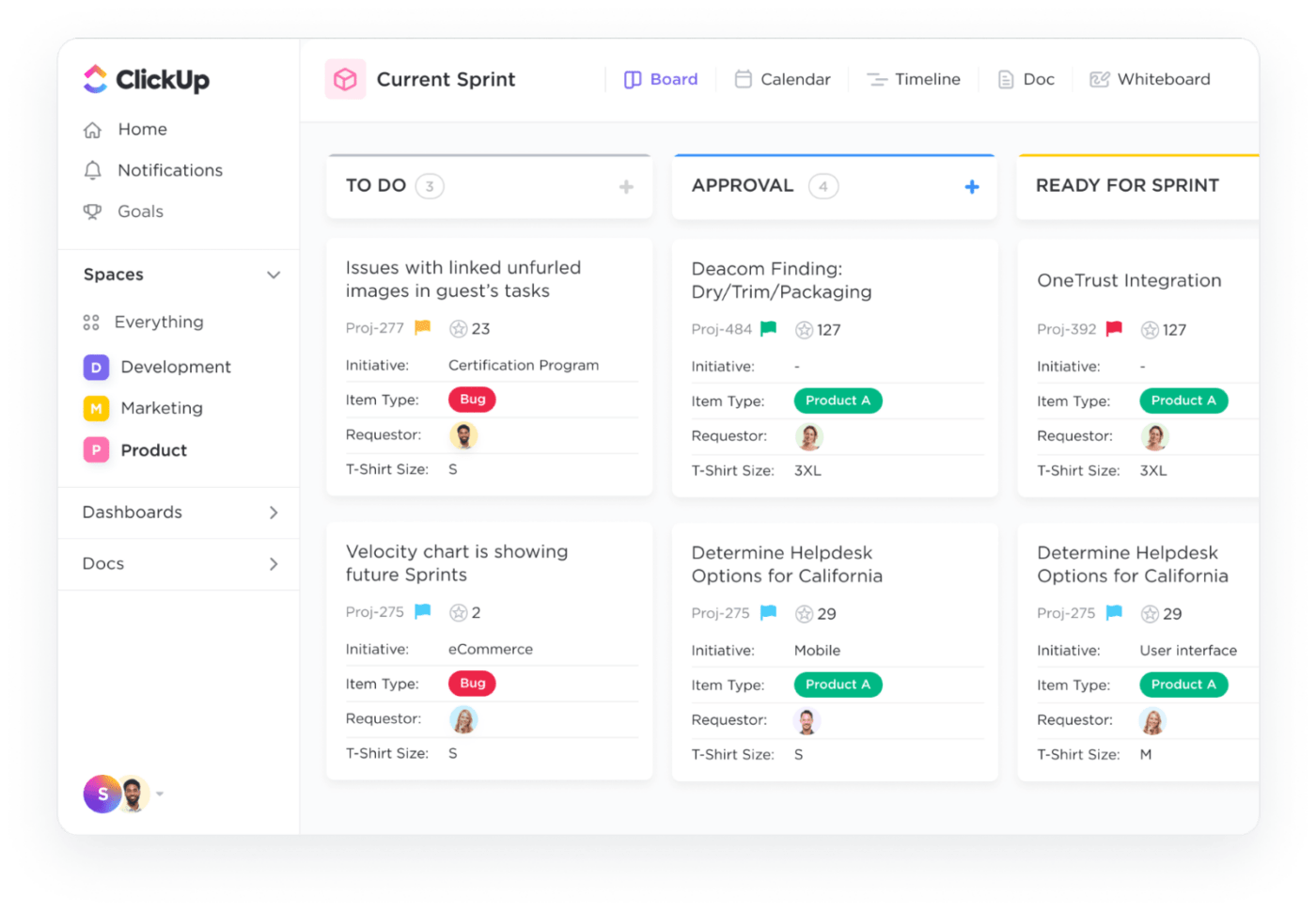 Quadro Kanban do ClickUp