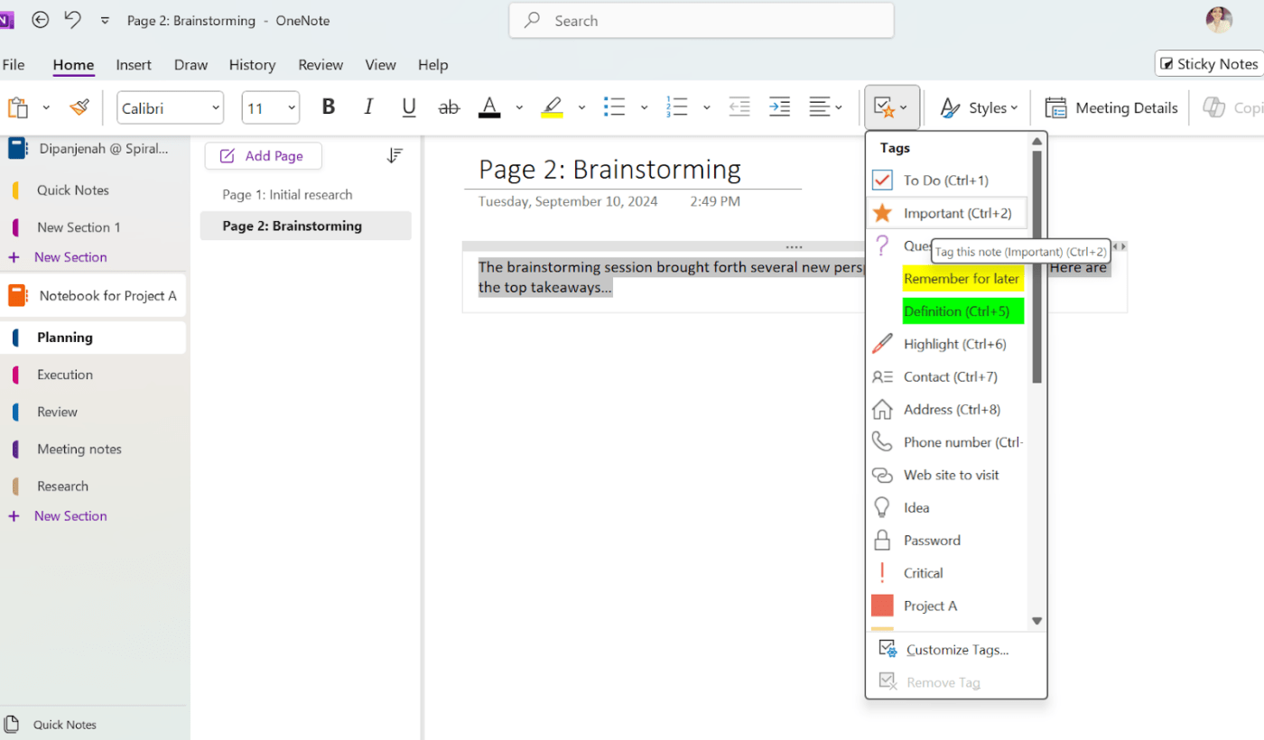 Comment organiser OneNote - Fonctionnalité d'Étiquette