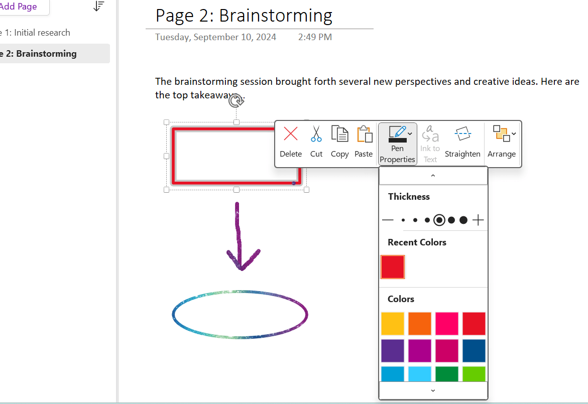 Comment organiser OneNote - Propriétés du stylo