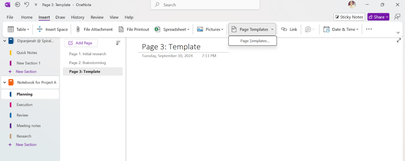 How to organize OneNote - Page Templates Feature