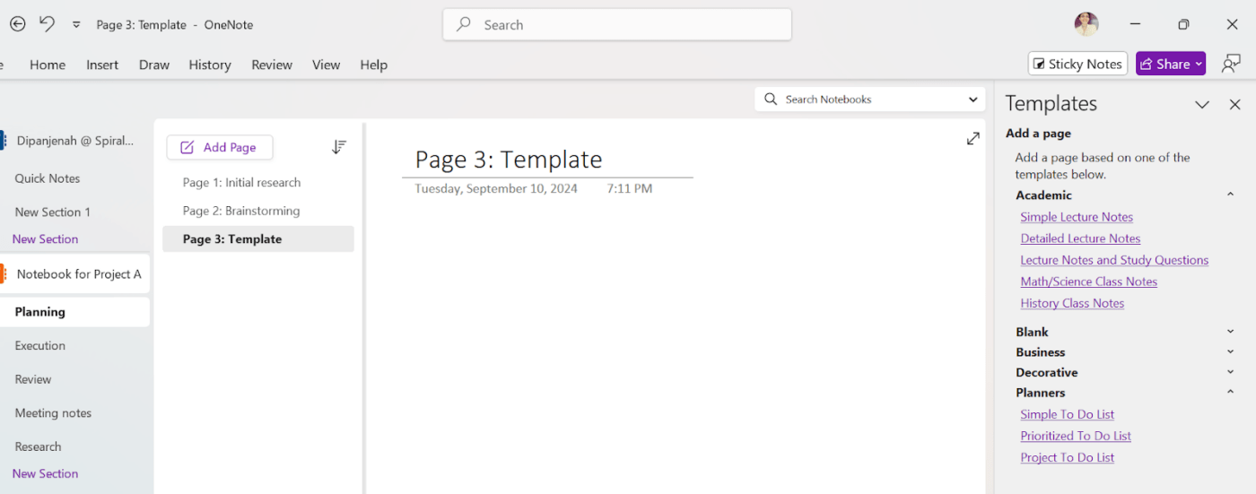 How to organize OneNote - Templates Example