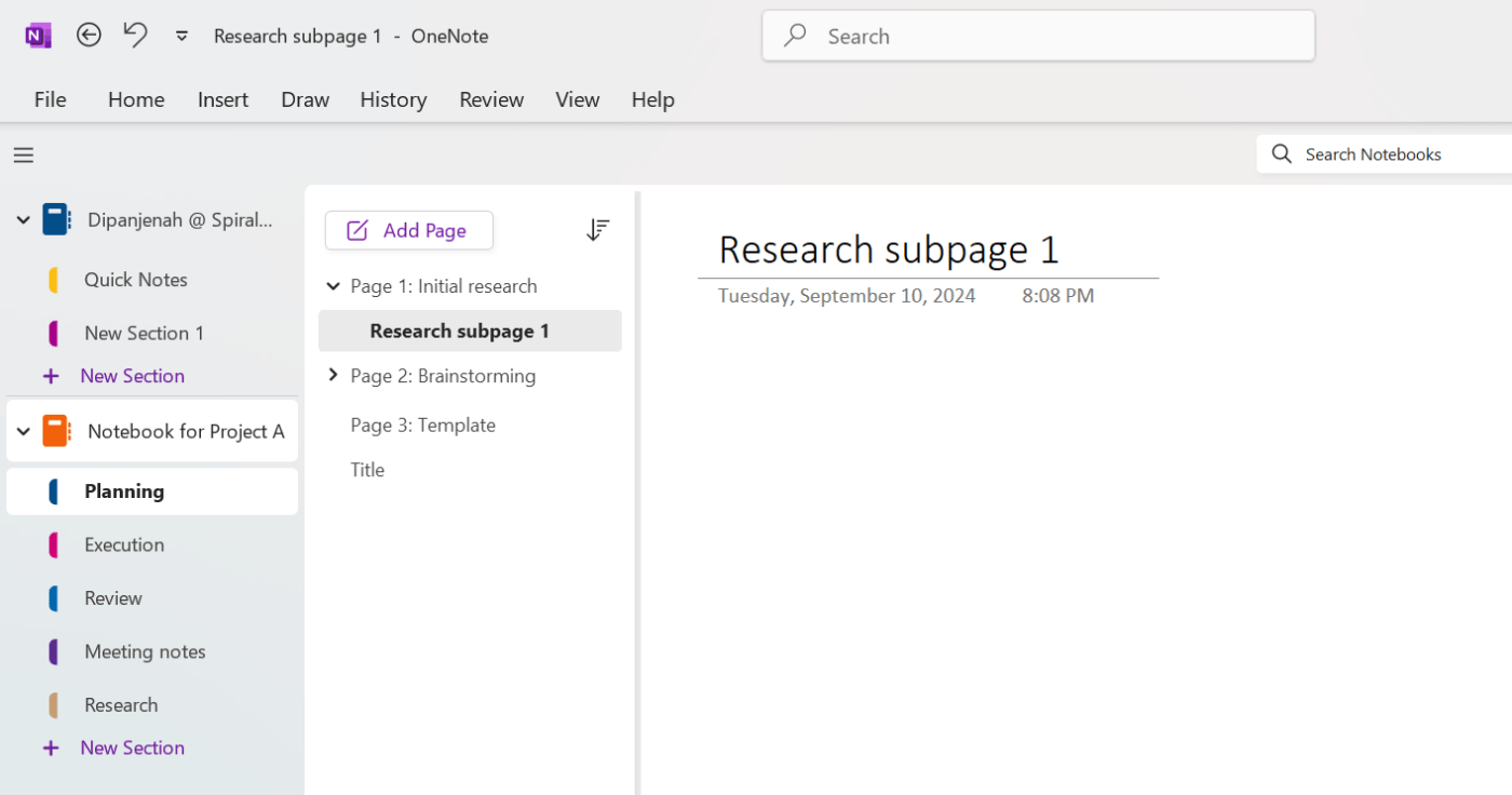 Cara mengatur OneNote - Buat Subhalaman