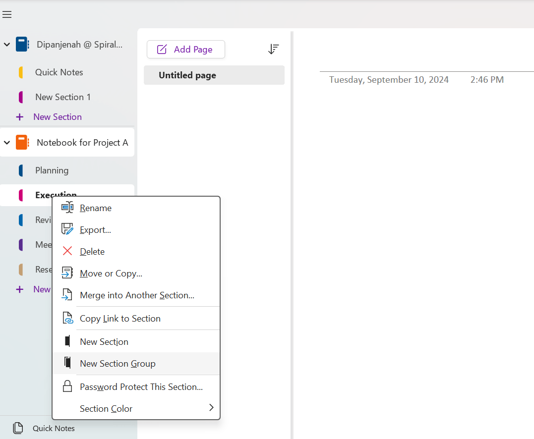 How to organize OneNote - New Section Group