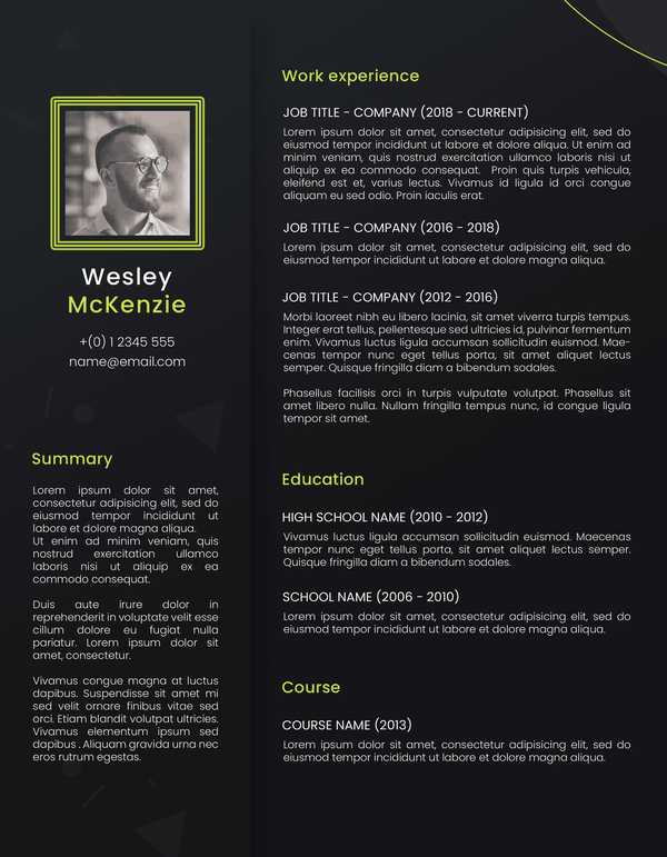 Dark Creative Resume Template