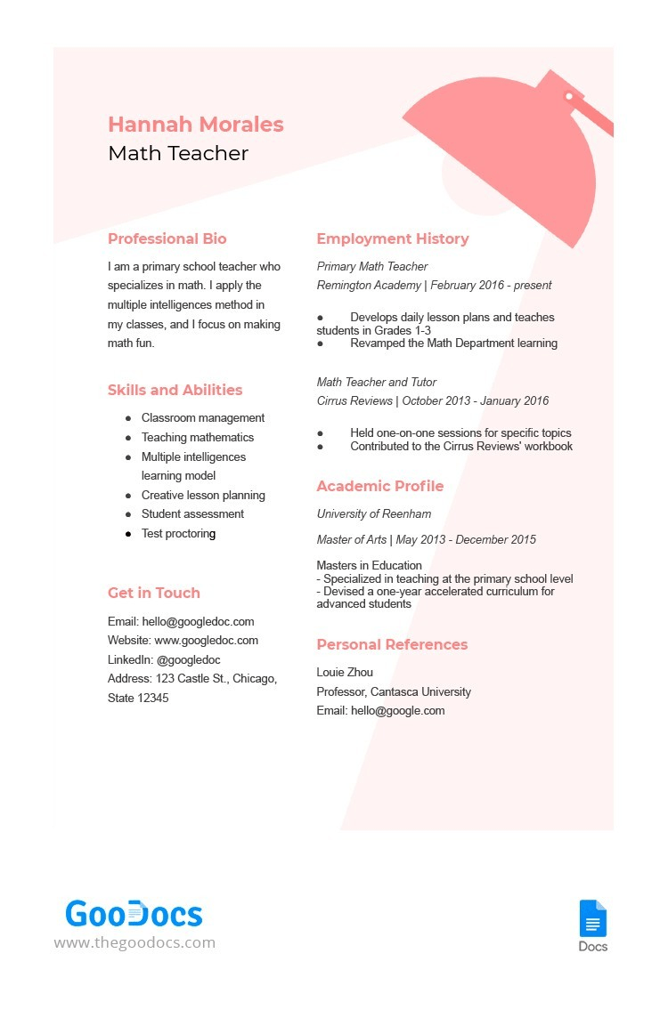 Simple Teacher Resume 