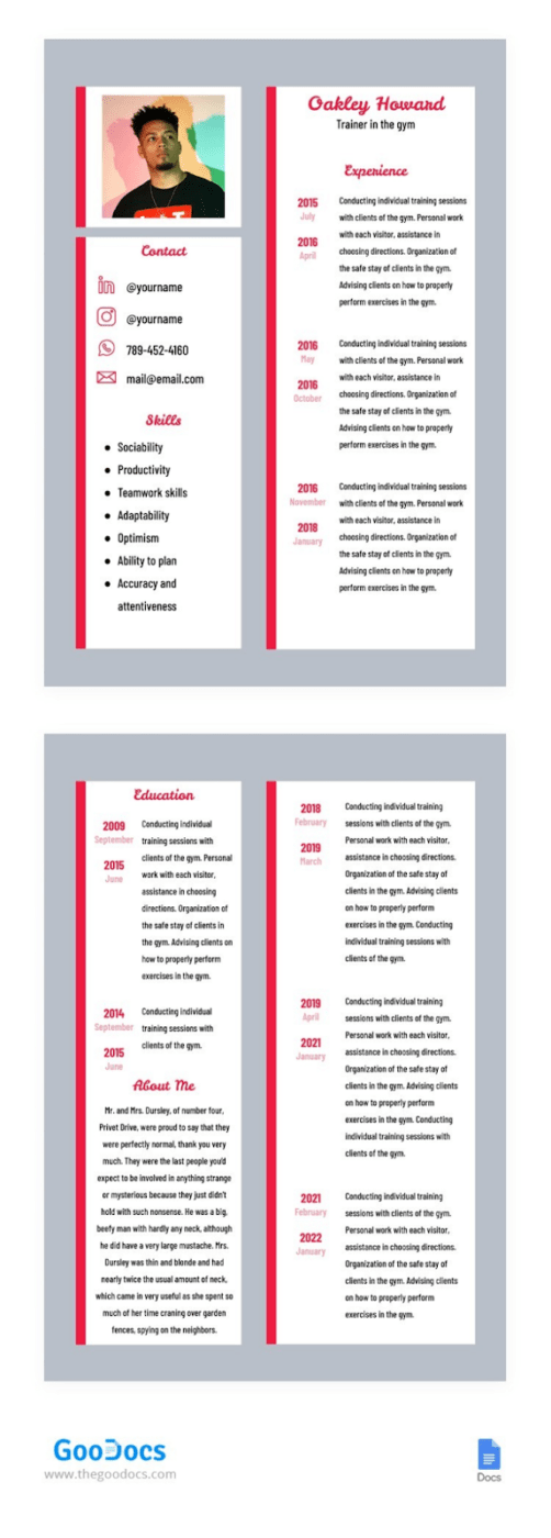 Fitness Trainer Resume Template