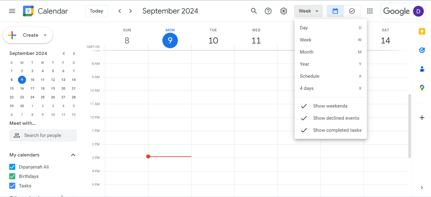 How to Customize Google Calendar - switch your view