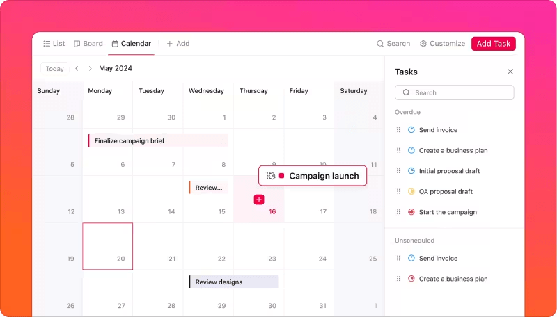 ClickUp Kalender Ansicht