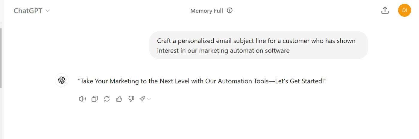 ChatGPT for marketing - Ligne d'objet de l'e-mail d'un client
