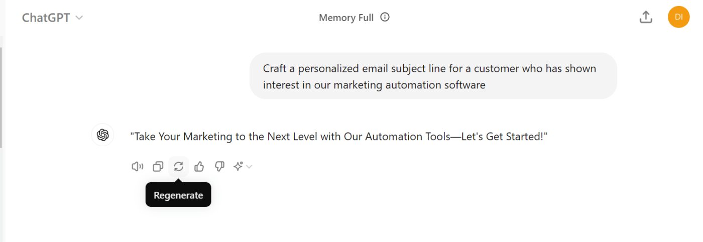 ChatGPT für Marketing - Regenerate Feature in ChatGPT