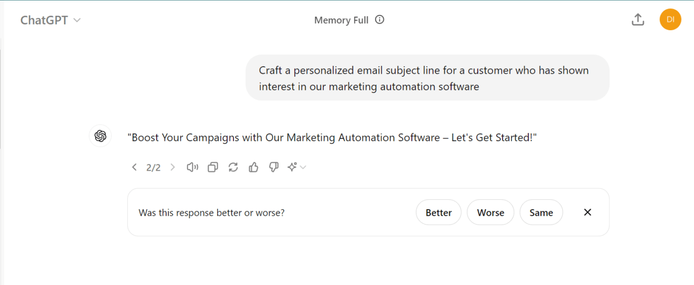 ChatGPT for marketing - Feedback in ChatGPT