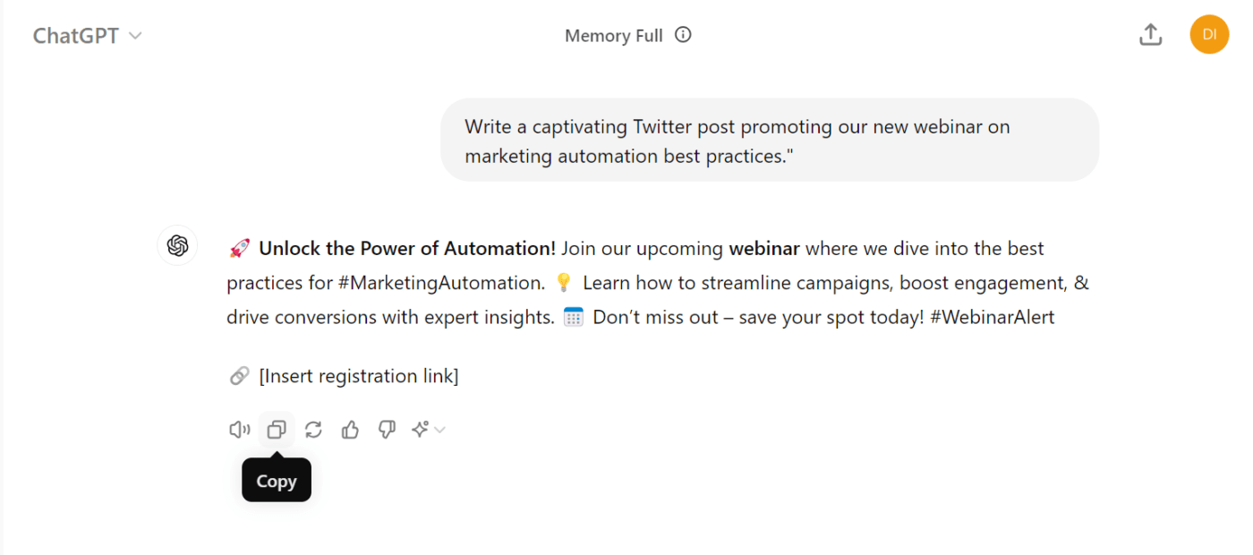 ChatGPT para marketing - Publicação no Twitter sobre webinar de marketing