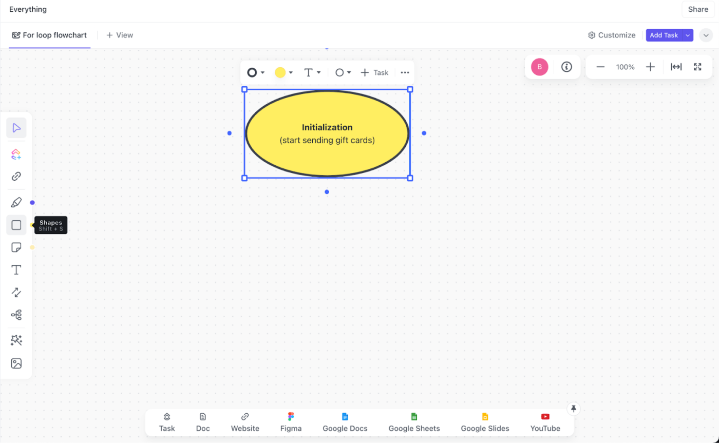 First shape on ClickUp Whiteboard