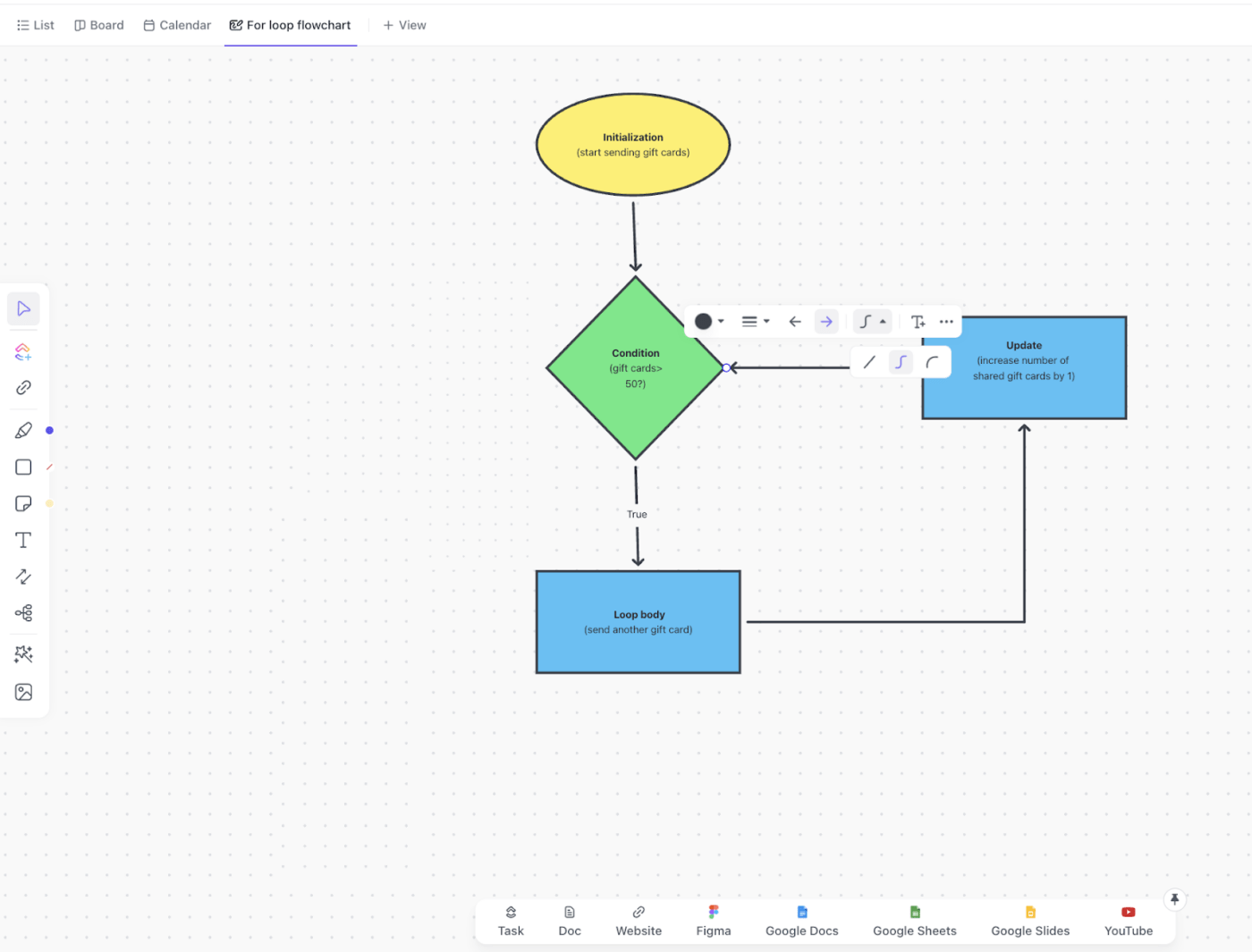 Mise à jour de l'étape sur le Tableau blanc ClickUp