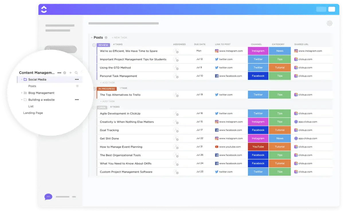 Manage and schedule your social media campaigns with ease using the ClickUp Social Media Advanced Template