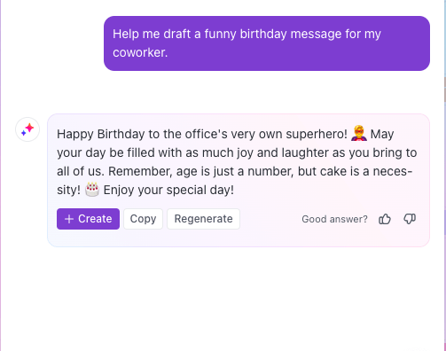 ClickUp Brain for sending Birthday Wishes to Coworker