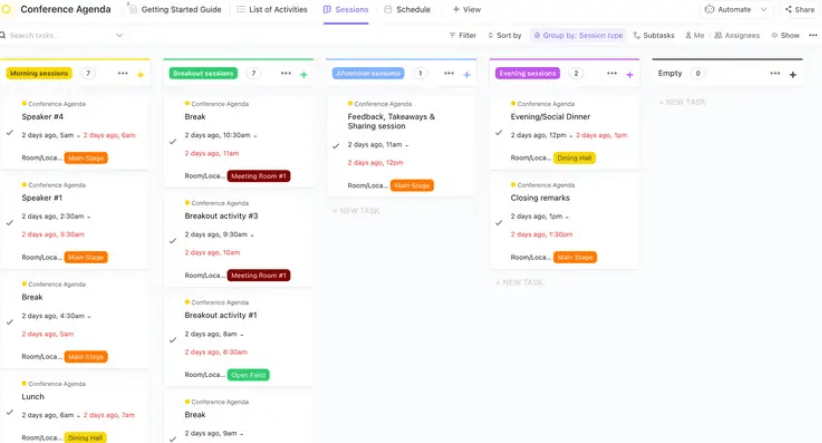 Planeje sua conferência com o Conference Management Template do ClickUp