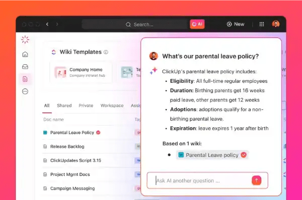 System zarządzania wiedzą ClickUp Knowledge Base