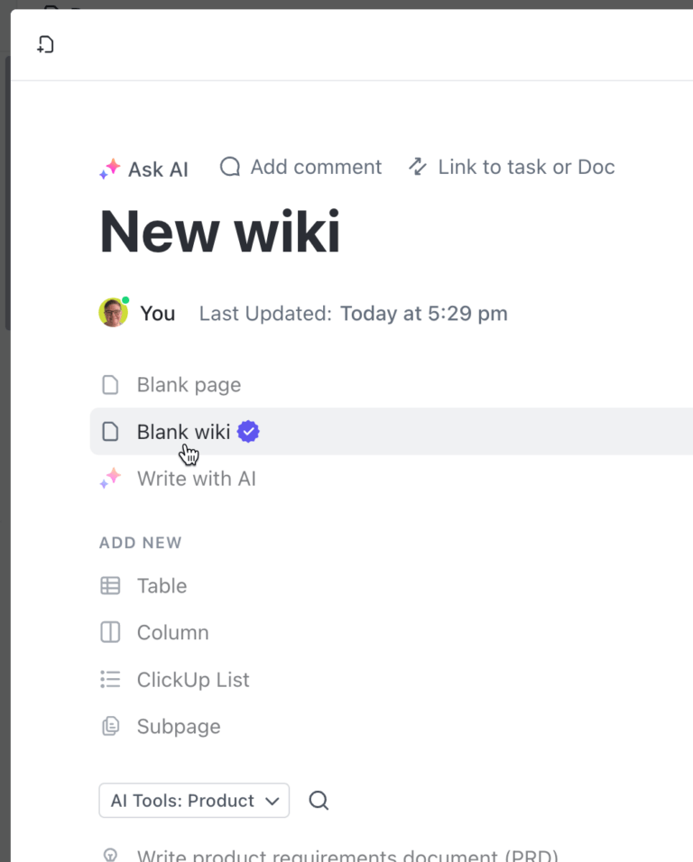 ClickUp Wiki Template