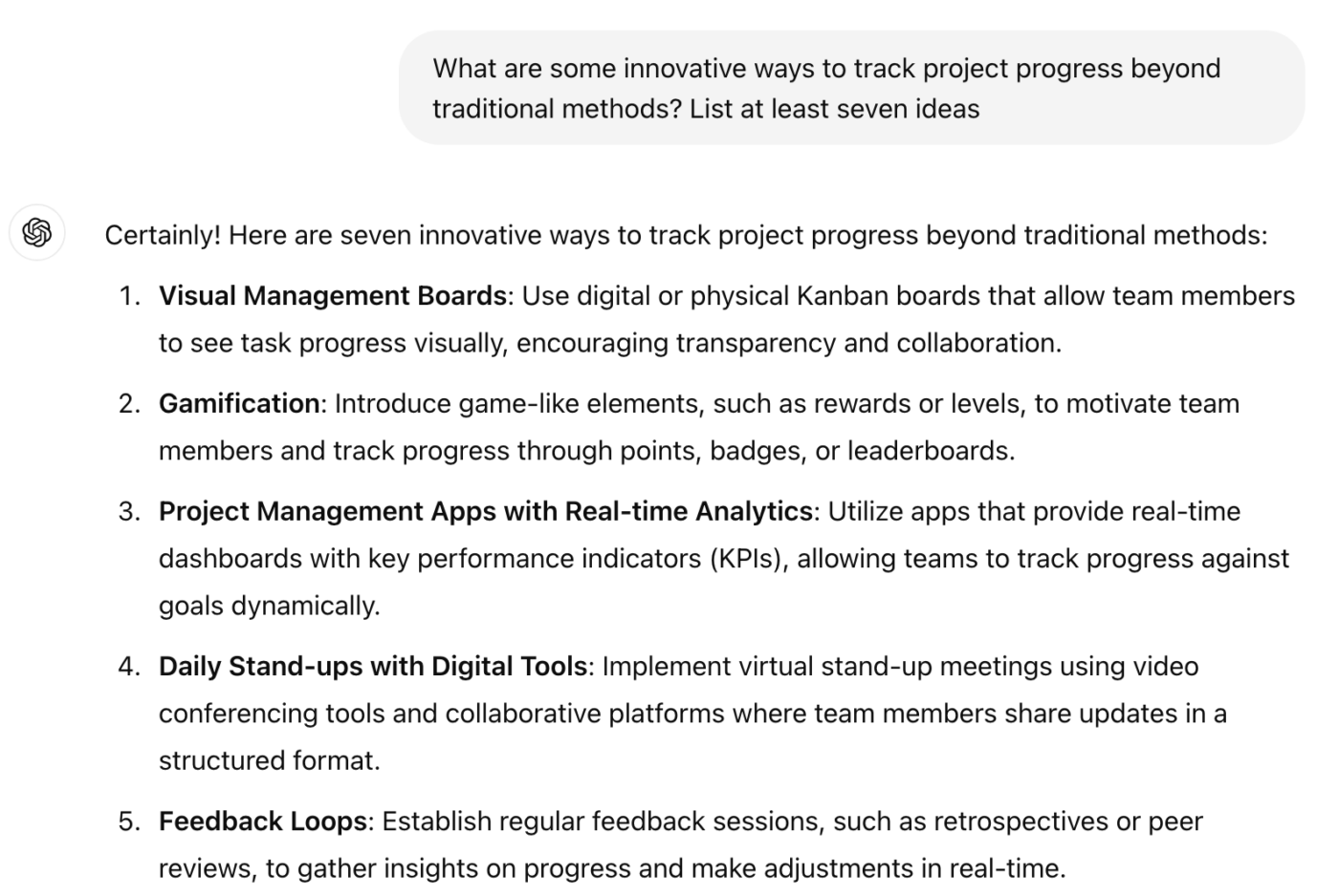 Solicitações do ChatGPT para gerenciamento de projetos: Maneiras inovadoras de acompanhar o progresso do projeto além dos métodos tradicionais