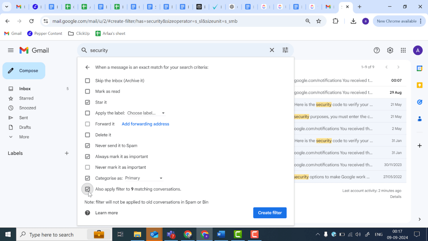 Personnalisation des règles de filtrage dans Gmail