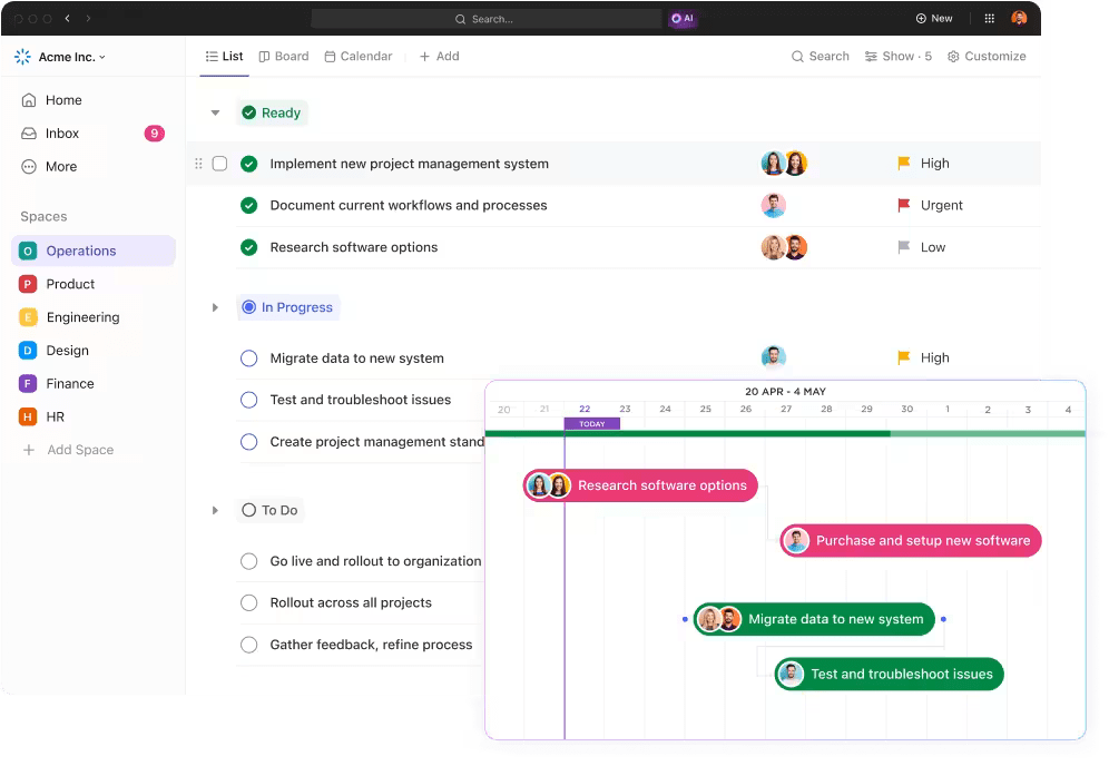 Use a solução de TI e PMO do ClickUp para criar um plano estratégico de TI