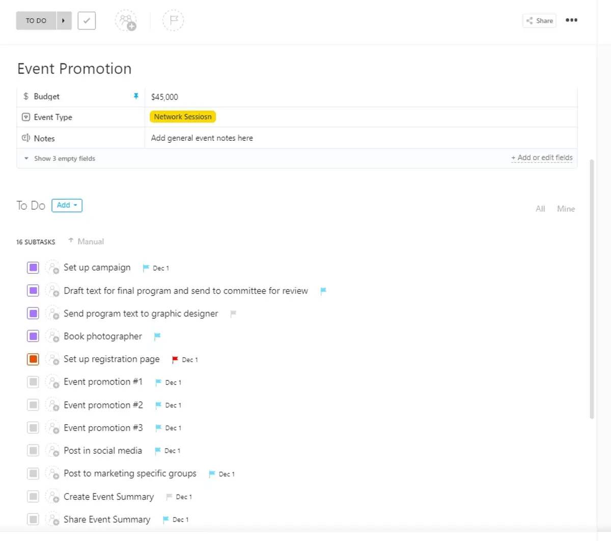 modello per la promozione di eventi di ClickUp