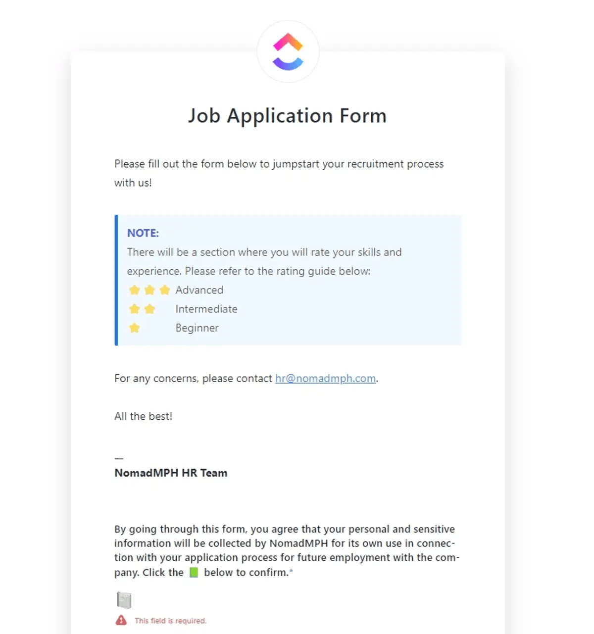 clickup job application form