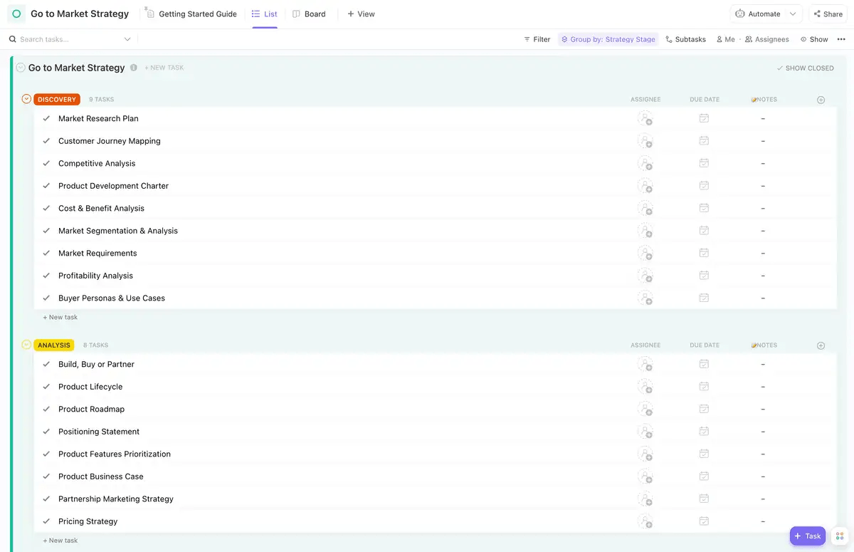 clickup go to market strategy template