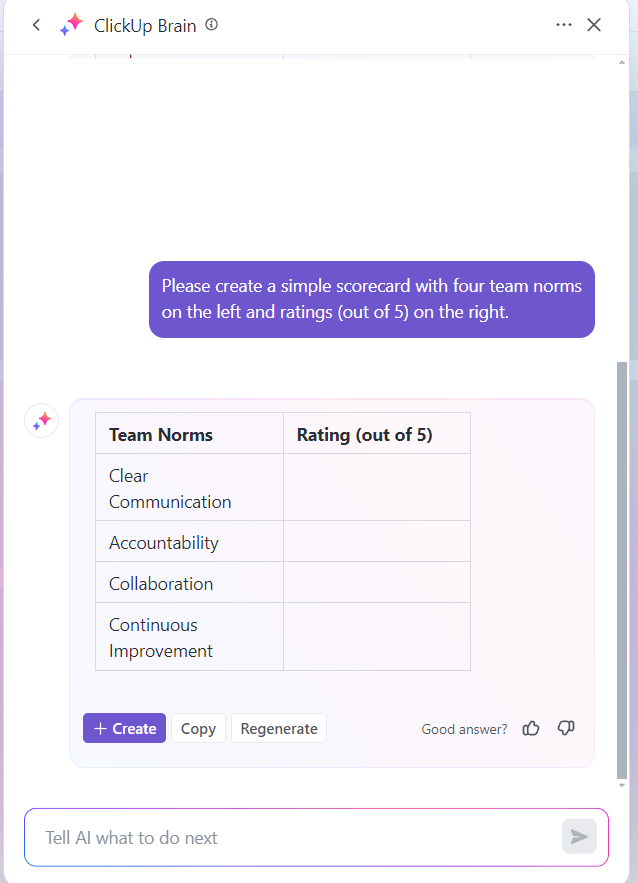 Use ClickUp Brain to create team rules 
