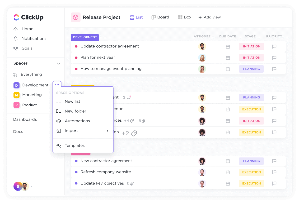 Menyimpan dan mengelola semua data di satu tempat dengan ClickUp Spaces