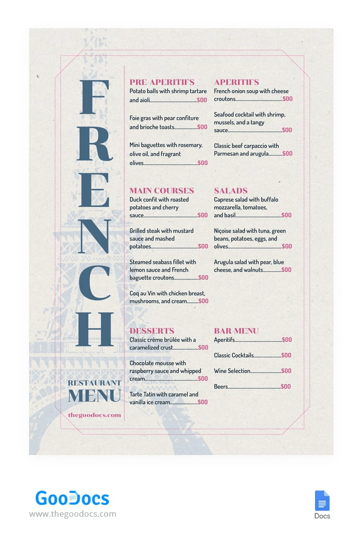 French Menu Template by GooDocs