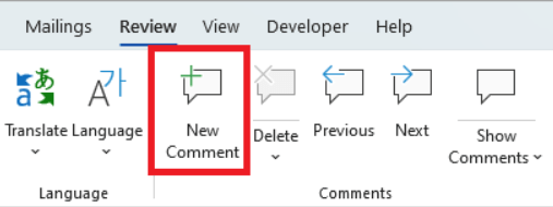 New Comment how to track changes in word