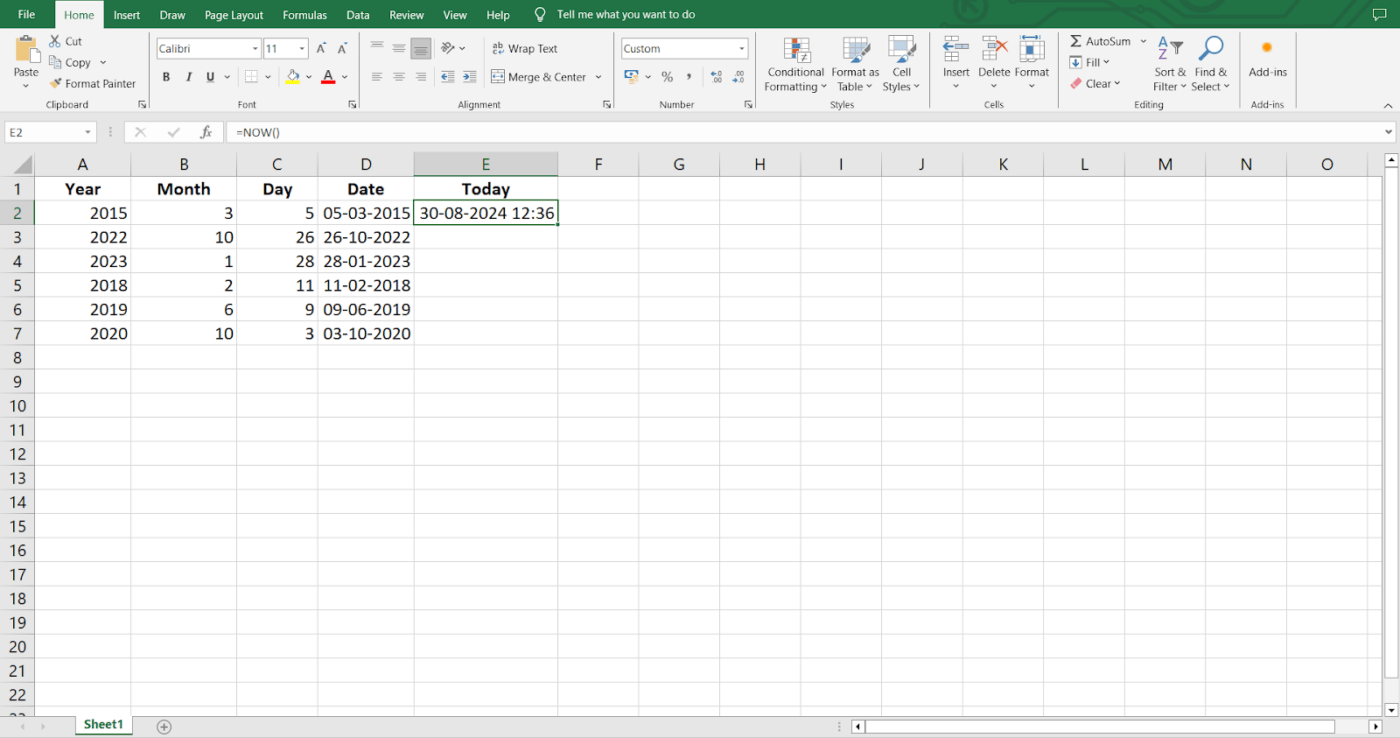 Tambahkan tanggal dan waktu saat ini ke spreadsheet Anda dengan fungsi SEKARANG