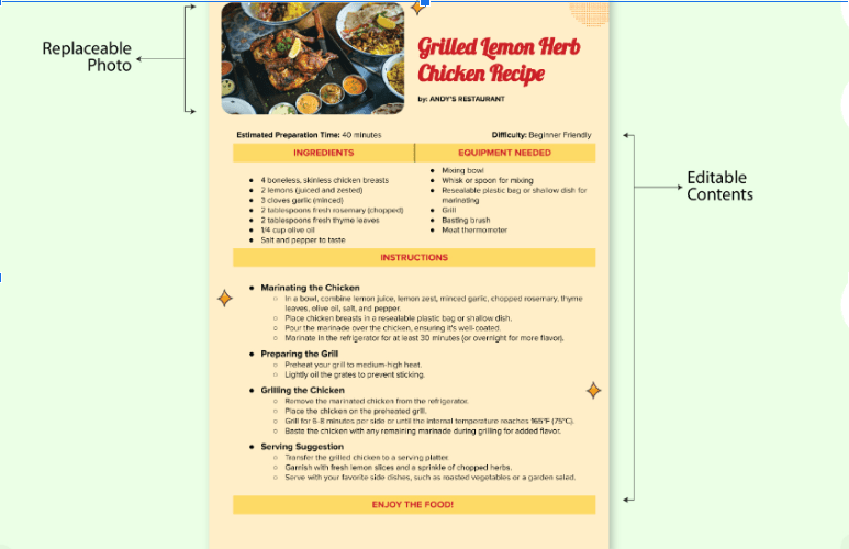 Restaurant Recipe Template by Template.Net