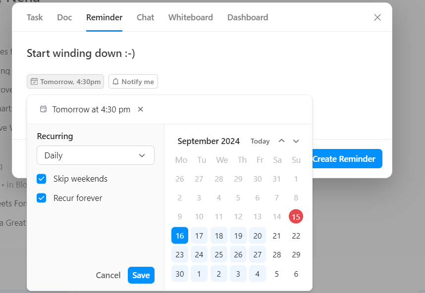 setting a reminder in ClickUp