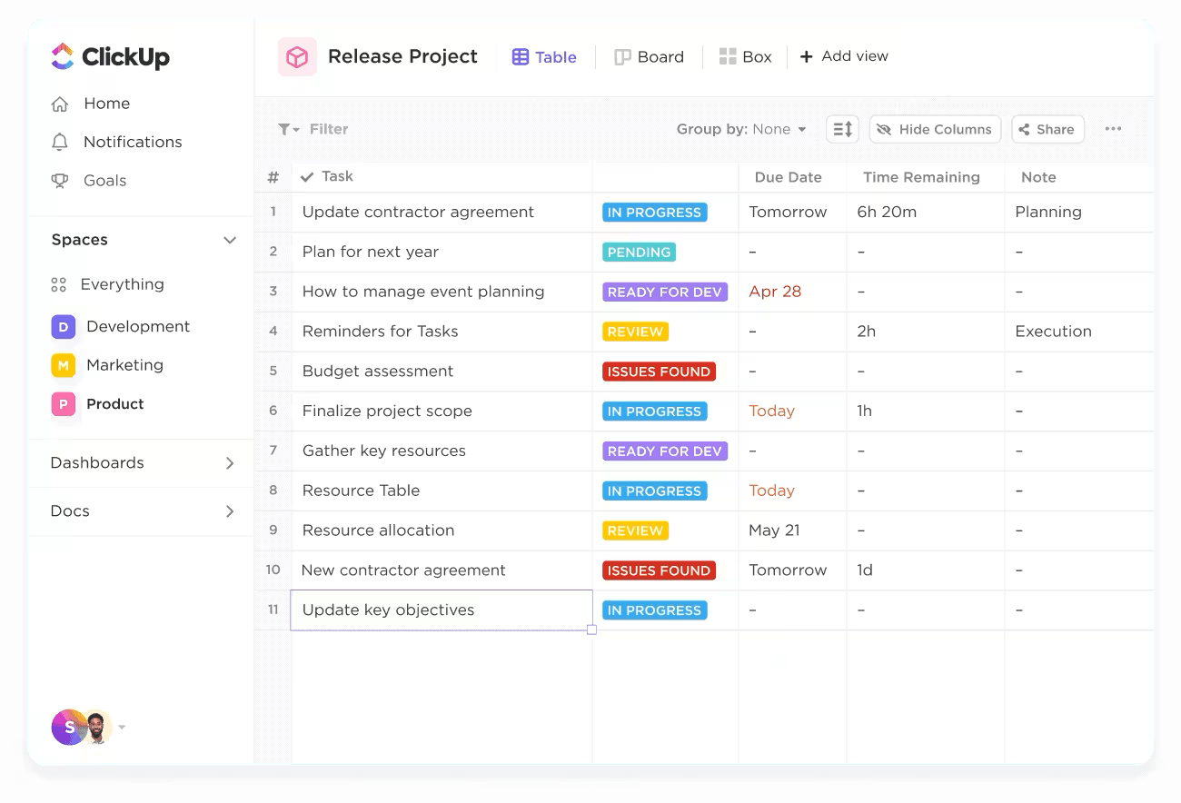 ClickUp table view