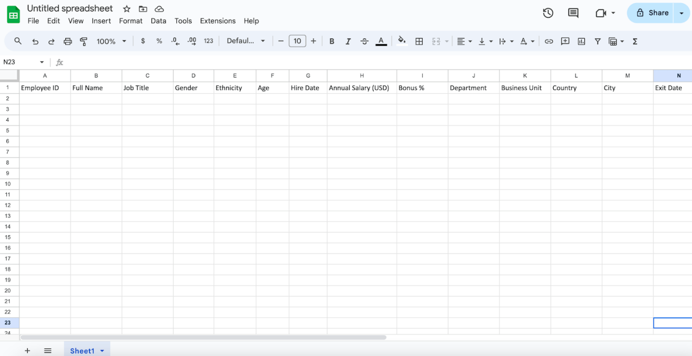 How to Make a Table in Google Sheets - Add column headers