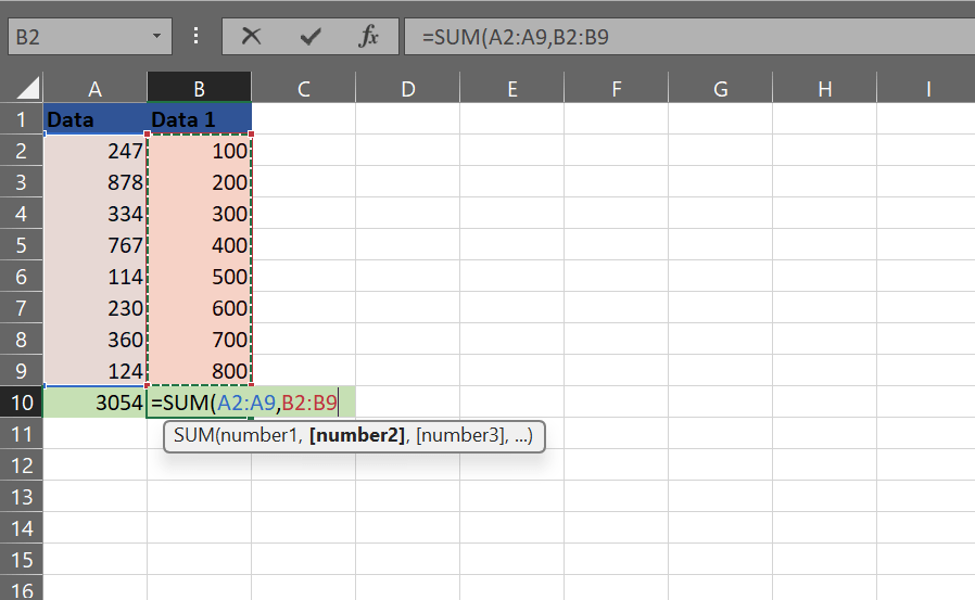 Tambahkan koma untuk menjumlahkan beberapa rentang: Cara Menjumlahkan Kolom di Excel