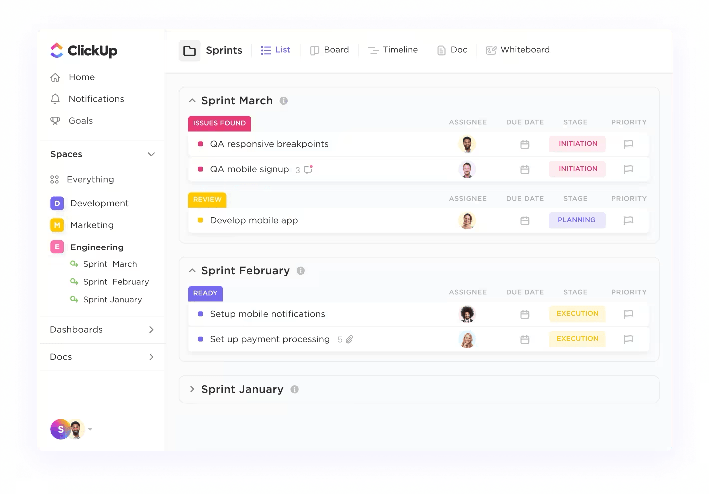 Tạo các sprint kéo dài từ một tuần đến một tháng với phương pháp Agile trong ClickUp
