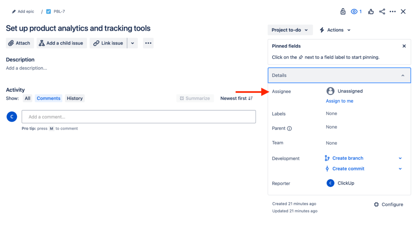 Assegnazione di attività in Jira