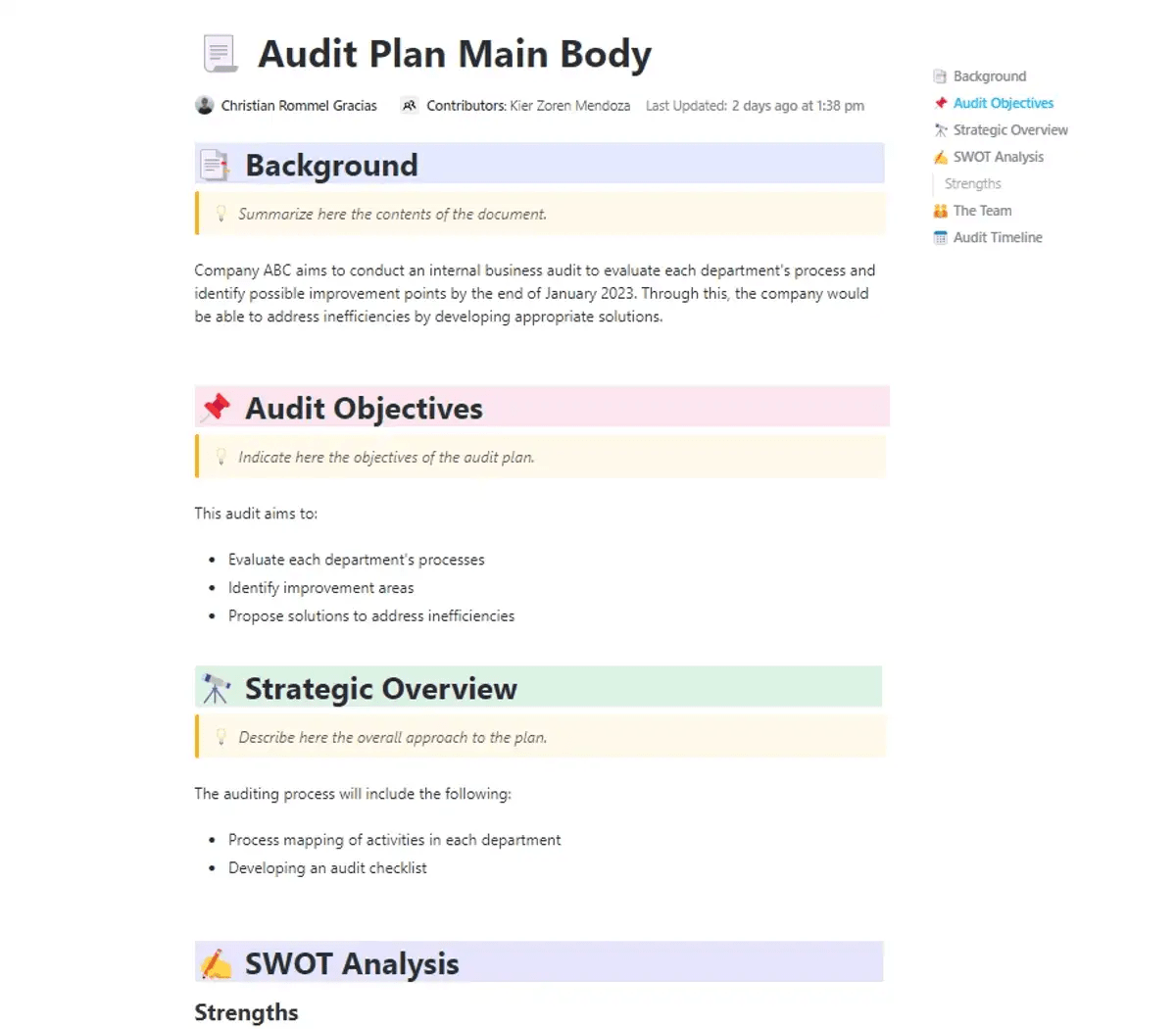 Il modello di piano di audit di ClickUp è stato progettato per aiutarvi a pianificare, monitorare e documentare il vostro processo di audit.