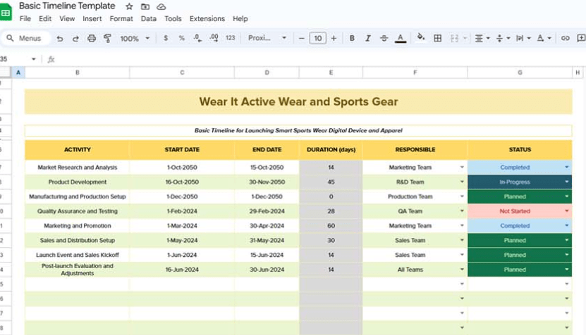 Basic Project Timeline Template by Template.net